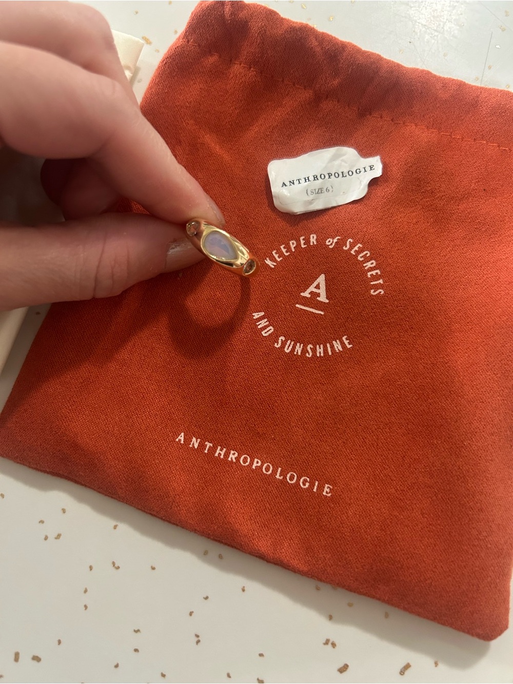 Anthropologie Crystal Triad Ring with Opalescent Center